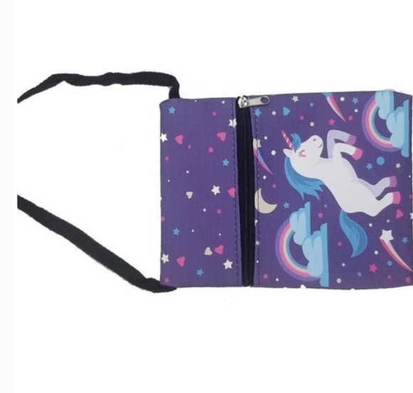 Crossbody Bag Adjustable Strap 4.75" X 6" Unicorn print Zip Close NEW - Picture 5 of 15